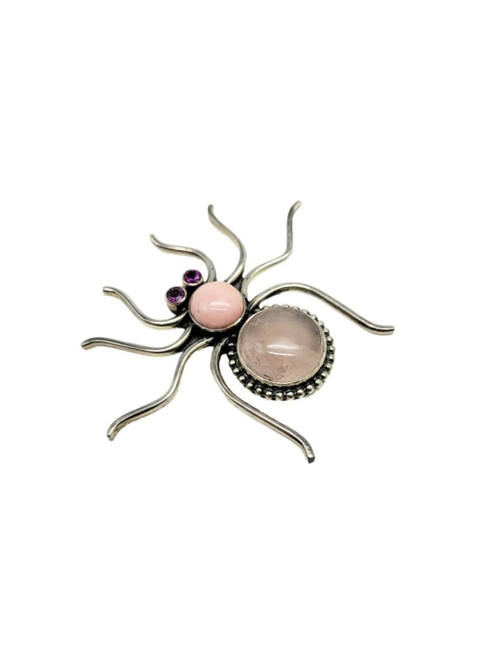 Nicky Butler RARE Rose Quartz Pink Opal Gemstone Spider Brooch 925 Sterling